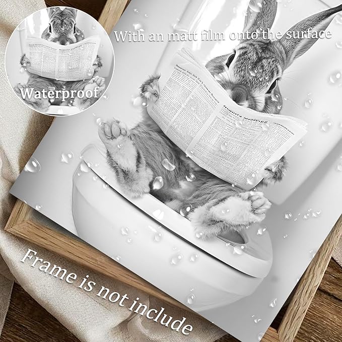 uniro Funny Bathroom Wall Art Prints Funny Rabbit on Toilet Wall Art Vintage Reading Newspaper Bunny Bathroom Print Whimsical Farmhouse Decor Cute Bunny Animal Canvas Print Painting Modern Bathroom Signs Wall Art Poster for Bathroom Decor( 8" x 10"-UNF...