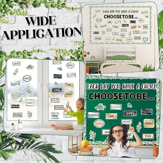 Eucalyptus Motivational Bulletin Board Set Greenery Decoration for Classroom Inspirational Posters Choose to Be Positive Accent Cutouts Eucalyptus Bulletin Boards for Teachers School Wall Supplies