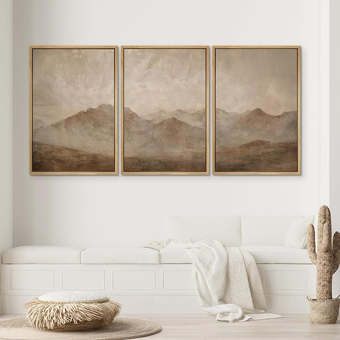 SIGNWIN Framed Canvas Print Wall Art Set Minimal Mountain Landscape Neutral Illustrations Modern Art Decorative Boho Relax/Zen Nordic for Living Room, Bedroom, Office - 24"x36"x3 Natural