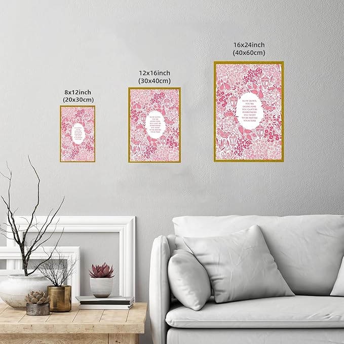 Slow Down You're Doing Fine Music Posters Motivational Quote Pink Wall Art Vintage Floral Positive Daily Reminder Song Lyrics Canvas Print Aesthetic Office Home Decor 8x12inch Golden Framed