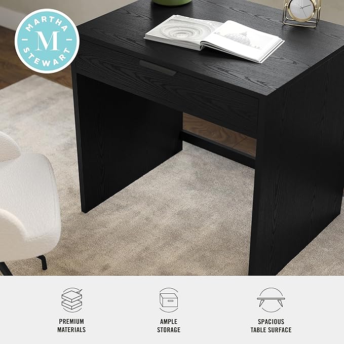 Martha Stewart Kayden Home Office Modular Desk with Drawer in Black with Oil Rubbed Bronze Hardware