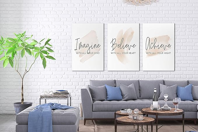 SHMAO Office Canvas Wall Art Motivational Wall Decor, 3 Piece Modern Positive Quotes Print Pictures for Office Wall Decor Women Inspirational Framed Artwork Home Office Decor 20”x30”x3 Panels