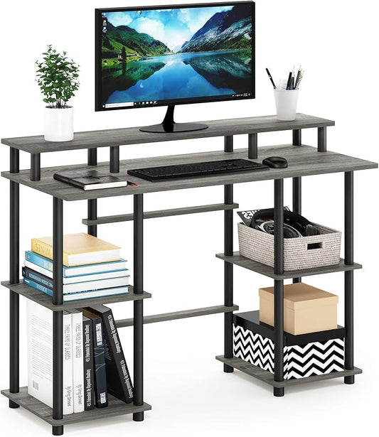 Furinno Turn-N-Tube Computer Desk, French Oak Grey/Black