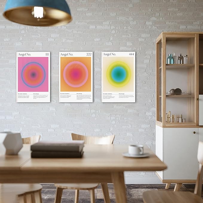 Colorful Gradient Aura Angel Numbers Poster Canvas Print Artwork Room Decor for Bedroom Aesthetic, 3 Piece Framed Inspirational Minimalist Art Paintings Decor for Bedroom Office 16"x24" x 3 Pcs