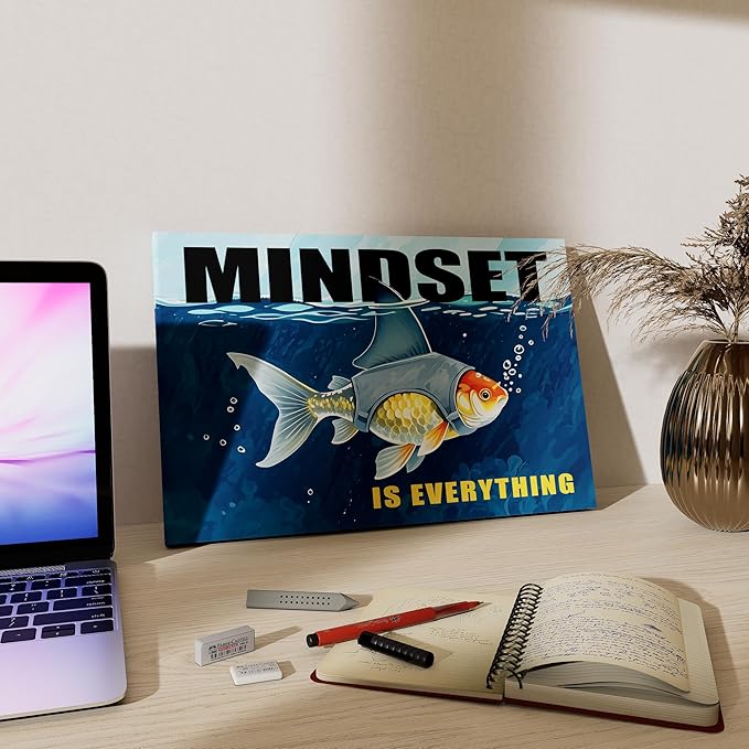 Mindset Is Everything Motivational Canvas Wall Art Inspirational Entrepreneur Quotes Picture Poster Artwork Painting Print for Framed Home Decor Bedroom Office Gym Framed Ready to Hang [18''Wx12''H]
