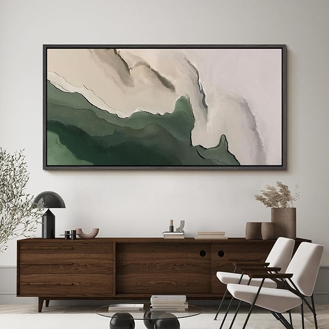 SIGNFORD Extra Large Framed Canvas Green and Neutral Landscape Illustrations Modern Art Calm Warm for Living Room, Bedroom, Office - 60"x30"