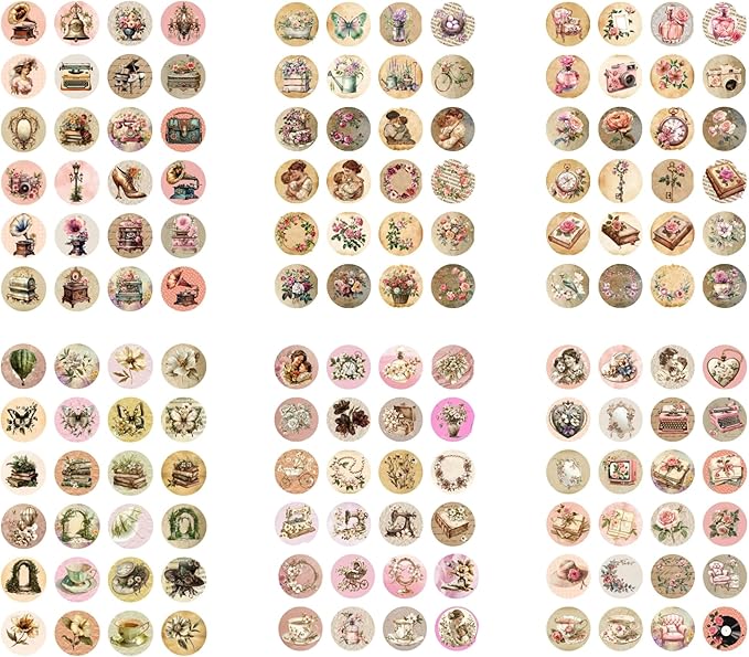 Generic Paper Moon Media: Bundle of 6 Pages of Rustic Mother's Day Design Collage Sheets Circles 1/5"" 8.5 x 11, 6 Sheets for Arts and Crafts, Single Sided Prints, 717232