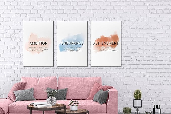 Office Canvas Wall Art Motivational Wall Decor, 3 Piece Ambition Endurance Achievement Print Pictures for Office Wall Decor Women Inspirational Framed Artwork Home Office Decor 16”x24”x3 Panels