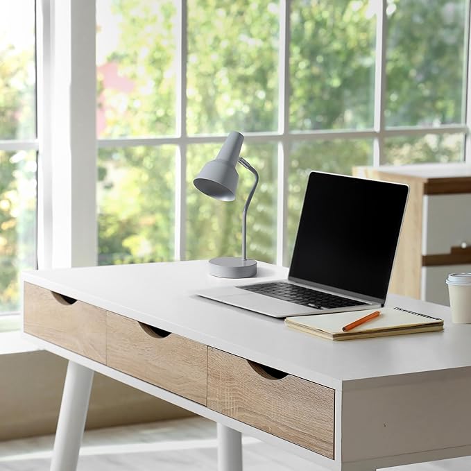 Simple Designs LD1078-GRY 15.2" Sleek Essentials Metal Cone Shade Desk Lamp with Adjustable Shade, for Office, Desk, Nightstand, Dorm, Gray