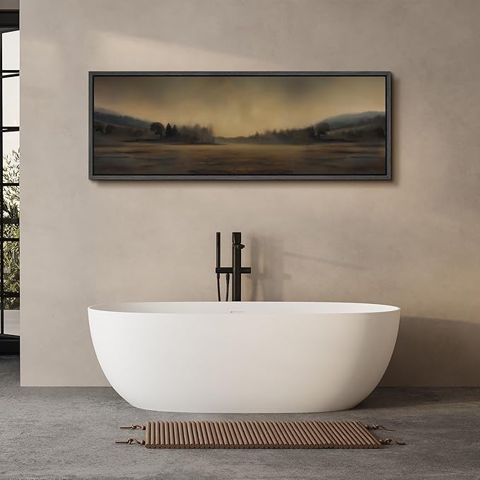 SIGNFORD Large Framed Canvas Print Wall Art Soft Focus Golden Horizon Landscape Illustrations Modern Art Calm Warm for Living Room, Bedroom, Office - 60"x20"