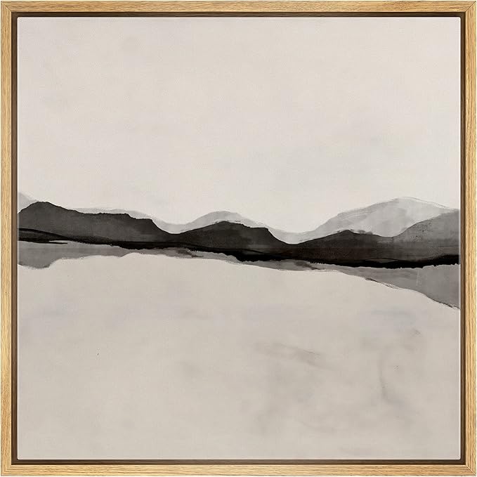 SIGNWIN Framed Canvas Print Wall Art Black Tan Pastel Grunge Wave Collage Abstract Shapes Illustration Modern Art Decorative Nordic Minimal Calm/Zen for Living Room, Bedroom, Office - 24"x24" Natural
