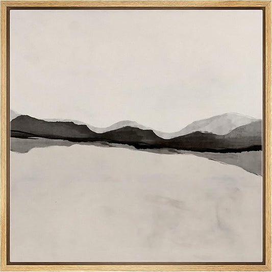 SIGNWIN Framed Canvas Print Wall Art Black Tan Pastel Grunge Wave Collage Abstract Shapes Illustration Modern Art Decorative Nordic Minimal Calm/Zen for Living Room, Bedroom, Office - 24"x24" Natural