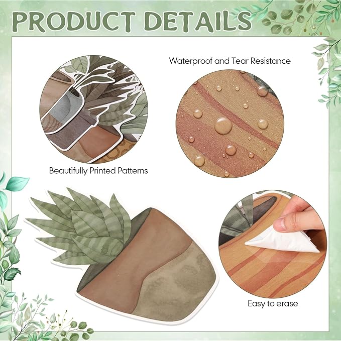 Pajean Bookshelf Bulletin Board Retro Boho Plant Positive Classroom Decoration Greenery Potted Cutouts for Back to School First Day Window Door Wall Elementary Preschool Teacher Supplies