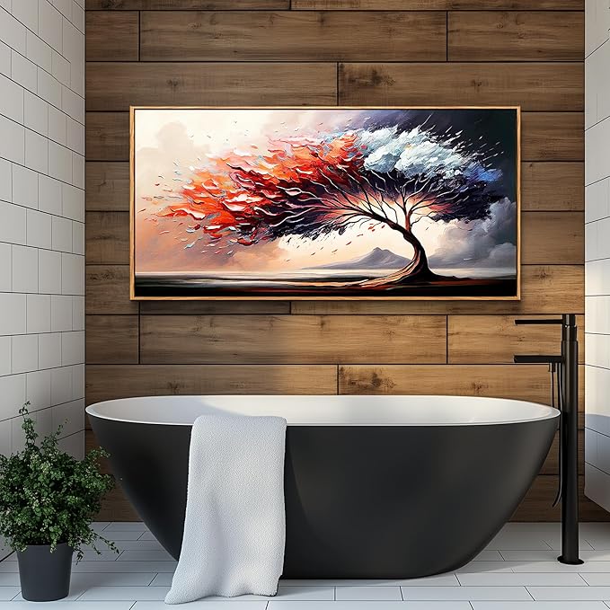 MHARTK66 Large Wood Framed Wall Art For Living Room Canvas Wall Decor For Bedroom Abstract Tree Landscape Wall Paintings Office Decorations Prints Pictures Artwork Ready To Hang Hotel Room Mural
