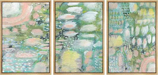 MUDECOR Framed Wall Art Print Set Vibrant Textured Abstract Multi-Colored Illustrations Modern Art Boho Decorative Colorful Chic for Living Room, Bedroom, Office - 24"x36"x3 Natural