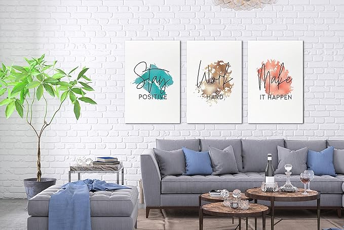 SHMAO Office Canvas Wall Art Motivational Wall Decor, 3 Piece Stay Work Make Print Pictures for Office Wall Decor Women Inspirational Framed Artwork Home Office Decor 20”x30”x3 Panels