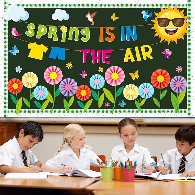 Spring Bulletin Board Classroom Decorations 3D Spring Butterfly Flower Bulletin Board Floral Photo Craft Cutouts for School Classroom Chalkboard Blackboard Kindergarten Home Office Supplies