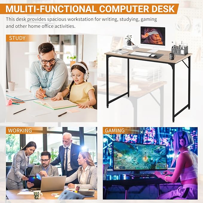 BLKMTY 47" Computer Desk, Home Office Writing Desk Wood PC Study Table Work Desks Modern Simple Style Laptop Table with Metal Frame and Smooth Tabletop for Workstation Bedroom, Nature