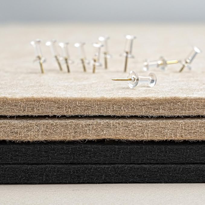 Bulletin Board, 24 x 18 inches Decorative Felt Pin Board, Vision Board Cork Board Alternative for Wall, Foldable Photo Board Self-Adhesive Vision Board Mood Board with 20 Pushpins - Black