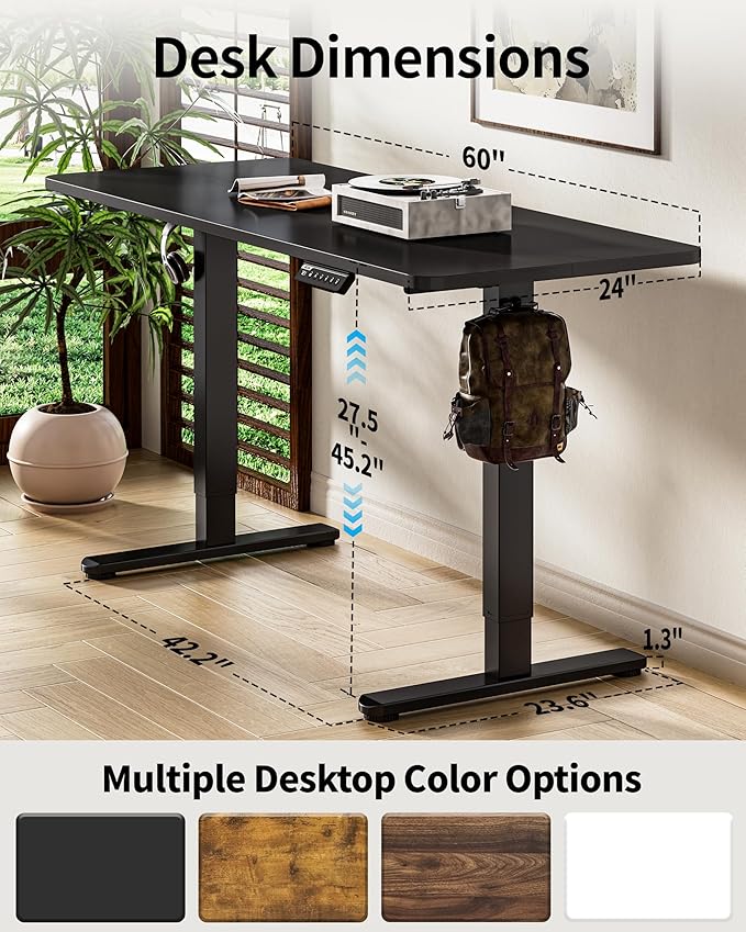 BIZUM Electric Standing Desk 60 x 24 Inch Computer Desk-Gaming Desk Black Home Office Desks Height Adjustable Memory Stand Up Computer Workstation
