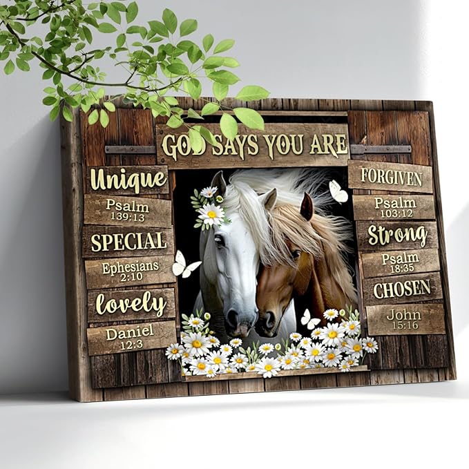 Farmhouse Christian Wall Art God Says You Are Country Animal Horse Canvas Print Framed Artwork Rustic Bible Verse Wall Art Scripture Quotes Wall Decor for Living Room Bedroom Christian Gifts 12"x16"