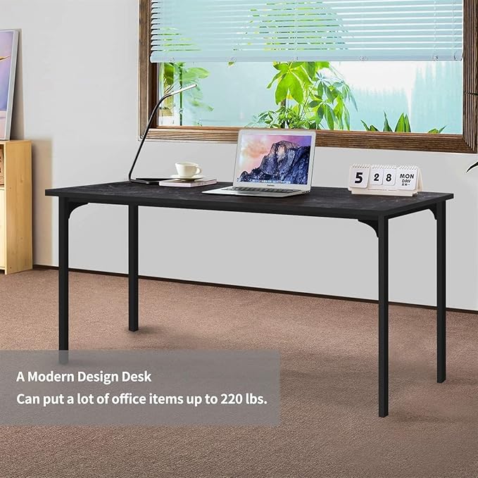 Office Desk 47 Inch Home Office PC Desk for Working Studying Writing or Gaming Modern Minimalist Laptop Workstation Writing Desk, Stable Black Steel Tube Frame PC Desk (B)