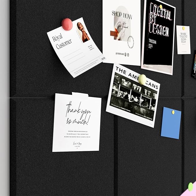 Large Cork Boards for Walls – 36" x 24" Self Adhesive Felt Wall Tiles, Ideal for Office Black Bulletin Board, Easy to Install Pin Board Photo Board