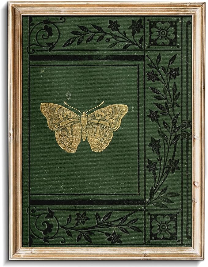 uniro Vintage Butterfly Posters Wall Art Beautiful Butterfly Wall Art Decor Emerald Green Old Bookcover Art Print Canvas Print Posters Art Minimalist Multicolor Cool for Living Room, Bedroom, Office(8" x 10"-UNFRAMED)
