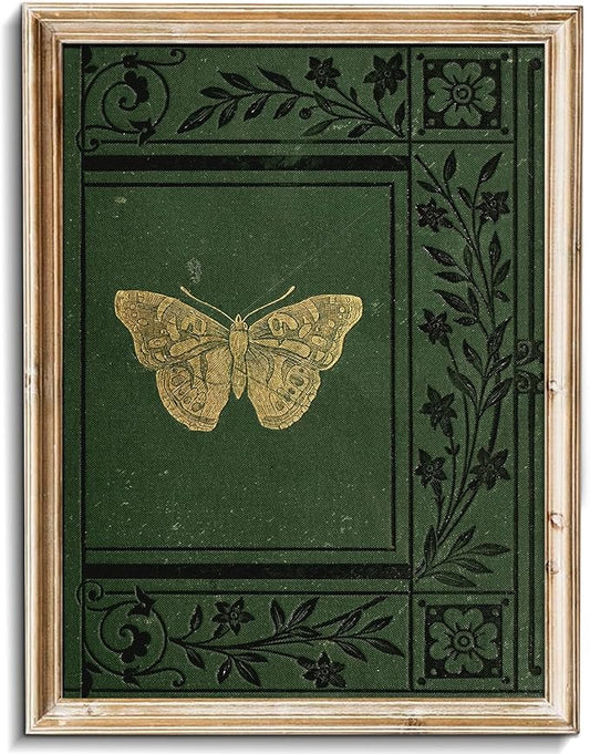 uniro Vintage Butterfly Posters Wall Art Beautiful Butterfly Wall Art Decor Emerald Green Old Bookcover Art Print Canvas Print Posters Art Minimalist Multicolor Cool for Living Room, Bedroom, Office(8" x 10"-UNFRAMED)