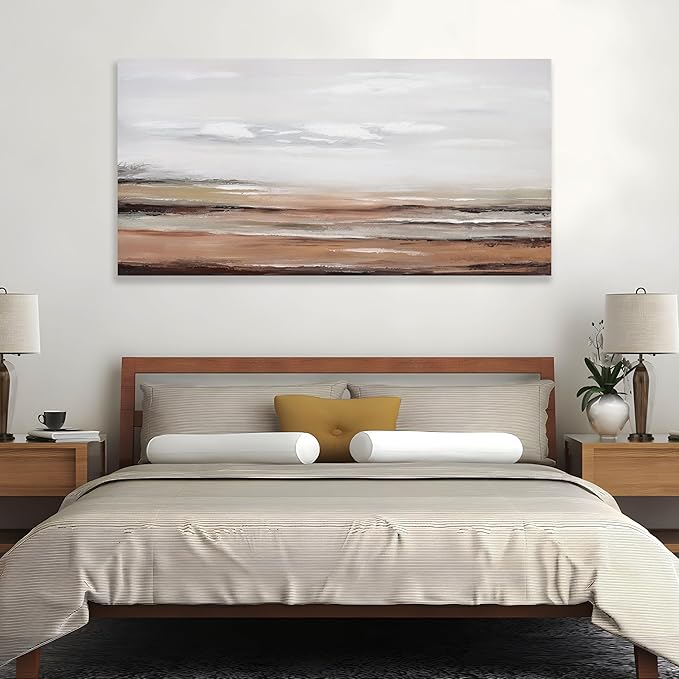 Framed Abstract Wall Art Wall Decor Modern Canvas Abstract Wall Art Brick-Red and Greyish White for Living Room Bedroom Dining Room Home Office Decor 24"x48"