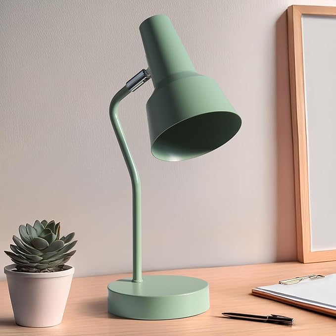 Simple Designs LD1078-SGE 15.2" Sleek Essentials Metal Cone Shade Desk Lamp with Adjustable Shade, for Office, Desk, Nightstand, Dorm, Sage Green