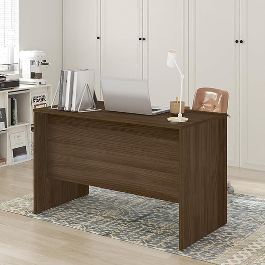 Furinno Roger Computer Desk, 47 Inch Rectangular Executive Desk with Modesty Panel, Home Office Desk with Thick Tabletop, Desk Cord Grommet, Scratchproof, for Home Study, Office, Modern Walnut