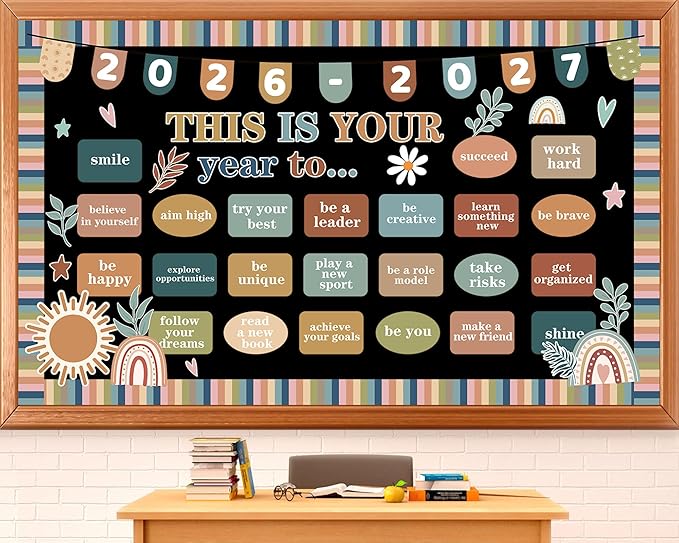 This is Your Year to Bulletin Board Set Boho Motivational Classroom Decorations Boho Inspirational Paper Cutout Welcome Back to School Bulletin Board Border for School Wall Decor Teacher Supplies