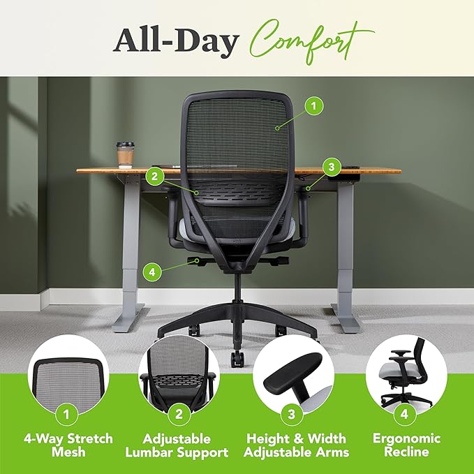 HON Nucleus Task Chair, Spectrum Mesh, Advanced Synchro-Tilt Control, Office Chair with Lumbar Support, Height and Width Adjustable Arms, Titanium Frame, Linen