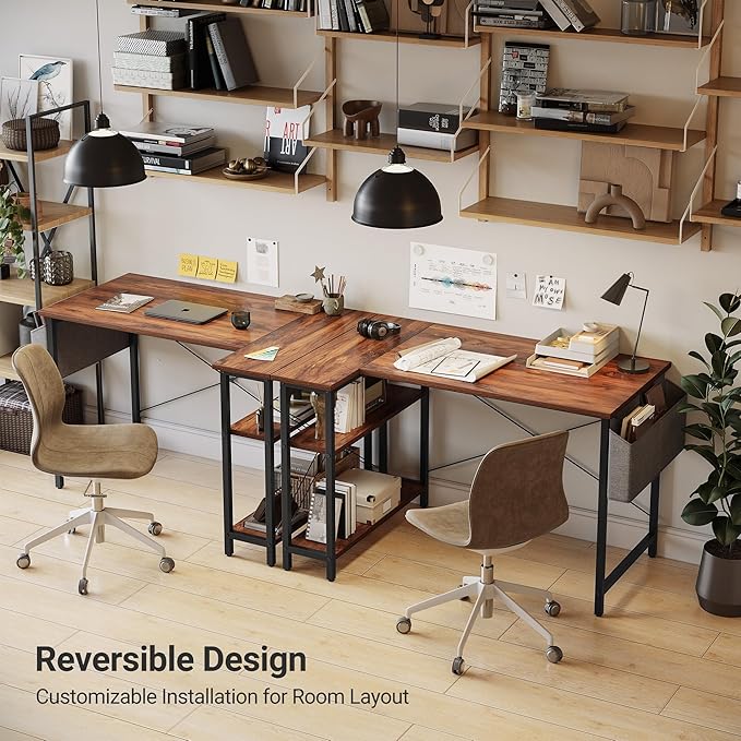 CubiCubi L Shaped Desk, 40" Computer Desk with Reversible Storage Shelves Home Office Corner Desk Study Writing Gaming Table, Brown