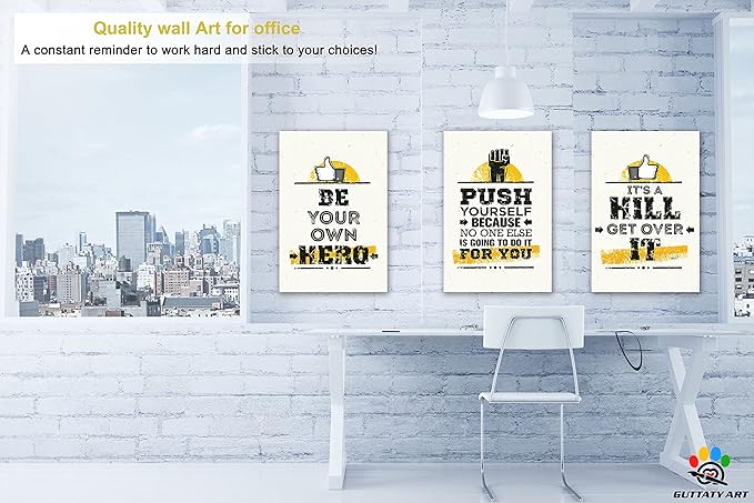 Office Wall Art-3 Panel Motivational Canvas Art for Home Office, Inspirational Quote Wall Decor, Entrepreneur Words Poster Frame 16'x24'x3Pcs