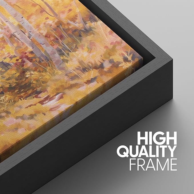 SIGNWIN Framed Canvas Print Wall Art Set Golden Autumn Forest Watercolor Woodland Path Illustrations Modern Art Decorative Abstract for Living Room, Bedroom, Office - 24"x36"x3 Black