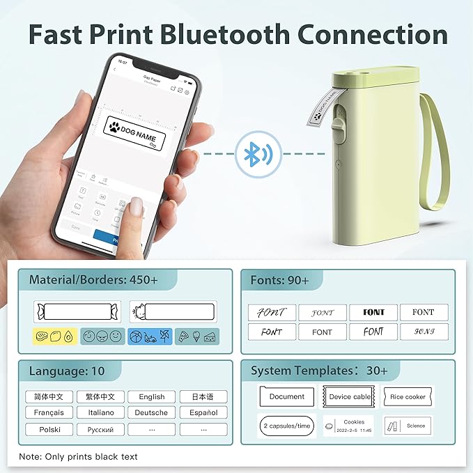 P21 Label Maker Machine with Tape, Bluetooth Label Printer Thermal Mini Label Makers with Built-in Cutter and Multiple Templates, Portable Printers for School, Office, Home Use-Dawn Yellow