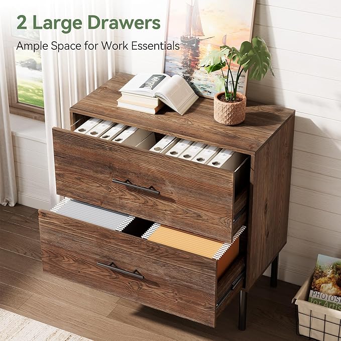 31.5" Solid Wood Vertical File Cabinet with 2 Drawers, Farmhouse Large Tall Filing Cabinet for Home Office, Adjustable Removable Hanging Bars for Letter, Legal Size, Printer Stand