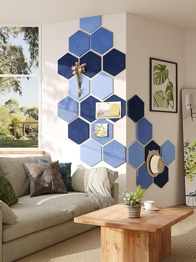 8 Pack Hexagon Felt Bulletin Board Tiles - 11.8" Large Thick Pin Board for Walls with 30 Push Pins, DIY Boards for Office Home School Decor, Aesthetic Hex Cork Board Alternative