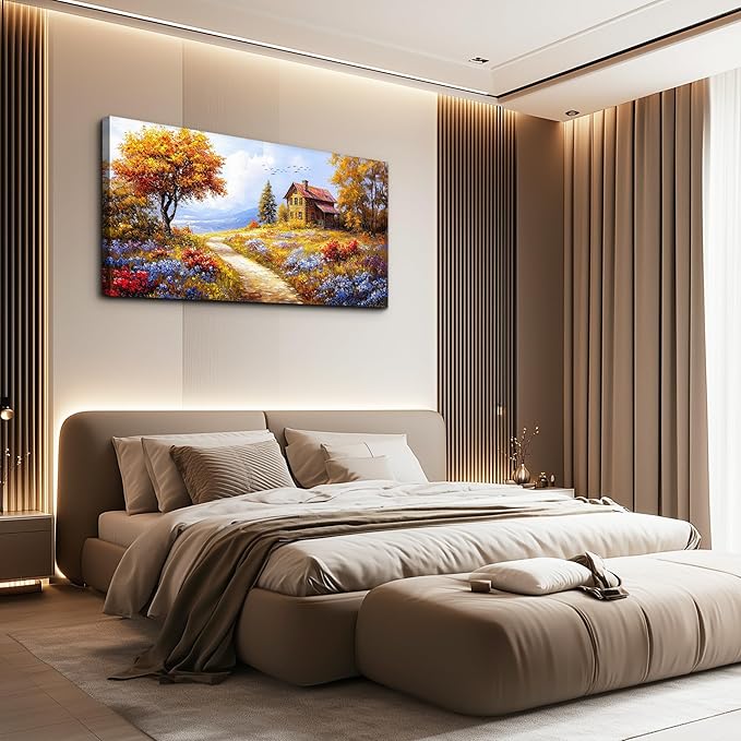 ZUITINGHUA Canvas Wall Art For Living Room Wall Decor For Bedroom Office Wall Decoration Yellow Tree Landscape Painting Farmhouse Pictures Artwork Room Aesthetic Home Decor 20x40 In