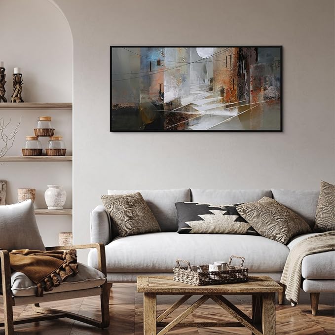 yiijeah Abstract Wall Art for Liiving Room Large Framed Artwork for Walls Mud-brown Canvas Decor Prints Pictures Bedroom Office Home Decor 40x20 Inches