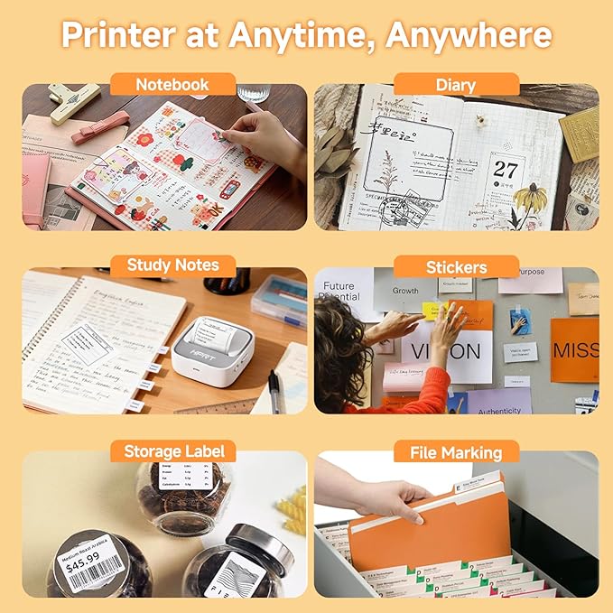 HPRT Sticker Printer, S1 Mini Portable Thermal Mini Inkless Label Printer with bluetooth Stable Connection & Clear Printing for Notes, Journal, Home, Office, Kids, DIY Free App with Multiple Templates