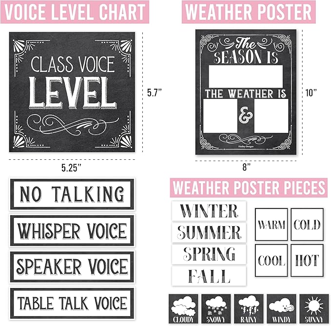 Hadley Designs Classroom Calendar Set Bulletin Board Decorations - Black White School Calendar for Classroom Decor, Kindergarten Preschool Elementary Teacher Must Haves, Homeschool Daycare Essentials