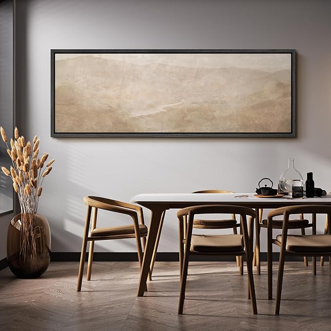 SIGNFORD Large Framed Canvas Soft Sandstone Valley Abstract Landscape Illustrations Modern Art Calm Warm for Living Room, Bedroom, Office - 60"x20"