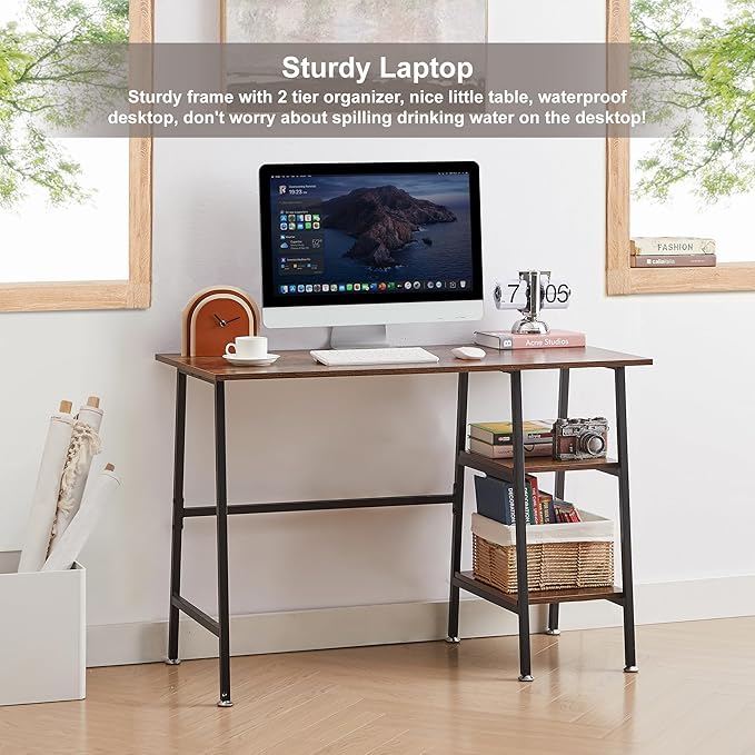 VECELO 43 Inch Computer Home Office Desk Modern Simple Writing Desk with Storage for Bedroom Simple Table Modern Student Study Desk,Water Proof, Blue+Black Leg