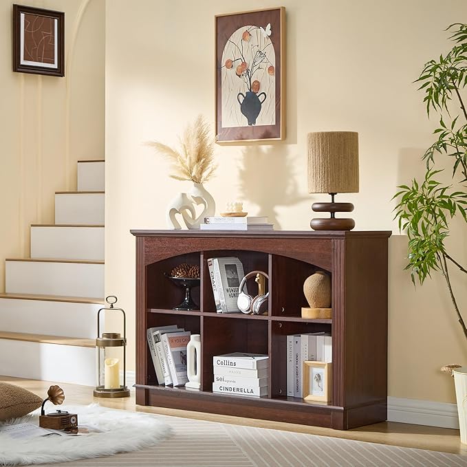 LIDYUK Bookshelf, 6-Cube Bookcase and Kids Bookshelf, Wooden Storage Cabinet with Cube Organizer, Modern Book Shelf Furniture, Living Room, Office Storage, Toy Organizer, Display Cabinet Cherry
