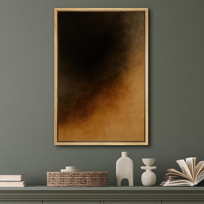 SIGNFORD Framed Canvas Print Wall Art Golden Ember Abstract Deep Black and Warm Ochre Gradient Illustration Modern Art Decorative Chic Relax/Zen for Living Room, Bedroom, Office - 16"x24" Natural
