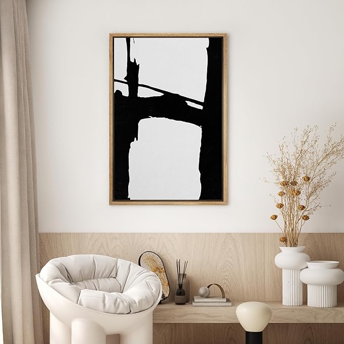 SIGNWIN Framed Canvas Wall Art Abstract Color Block Canvas Prints Home Artwork Decoration for Living Room,Bedroom - 16"x24" Black