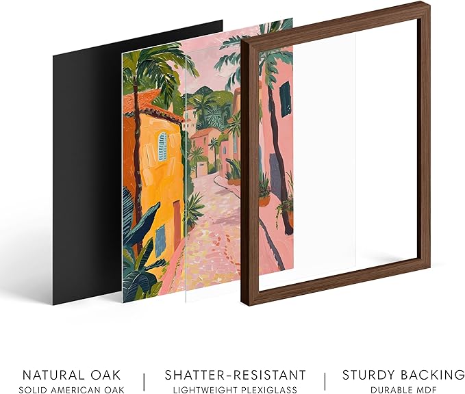 HAUS AND HUES Floral Art Wall Decor - Wildflowers Wall Art for Living Room, Floral Artwork for Bedroom Walls, Flower Painting for College Girls Dorm Room (Palm Tree City, Walnut Frame, 16x20)